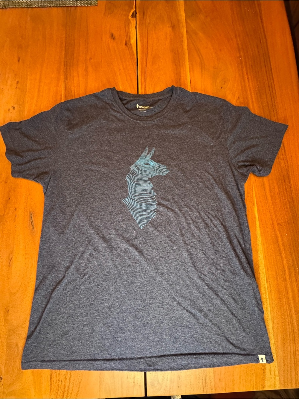 Cotopaxi Graphic Llama T-Shirt Heather Navy Unisex Outdoor Adventure Athleisure